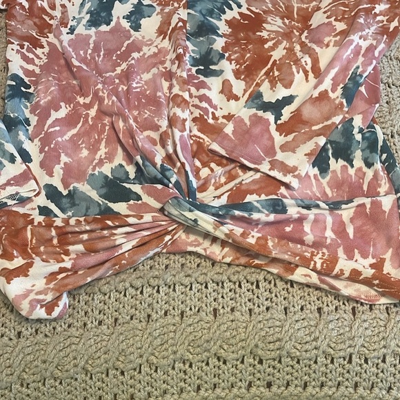 Twenty Second Tunic Tie-dye long sleeve tie waist top women’s sz‎ L Rust & green - Picture 2 of 11